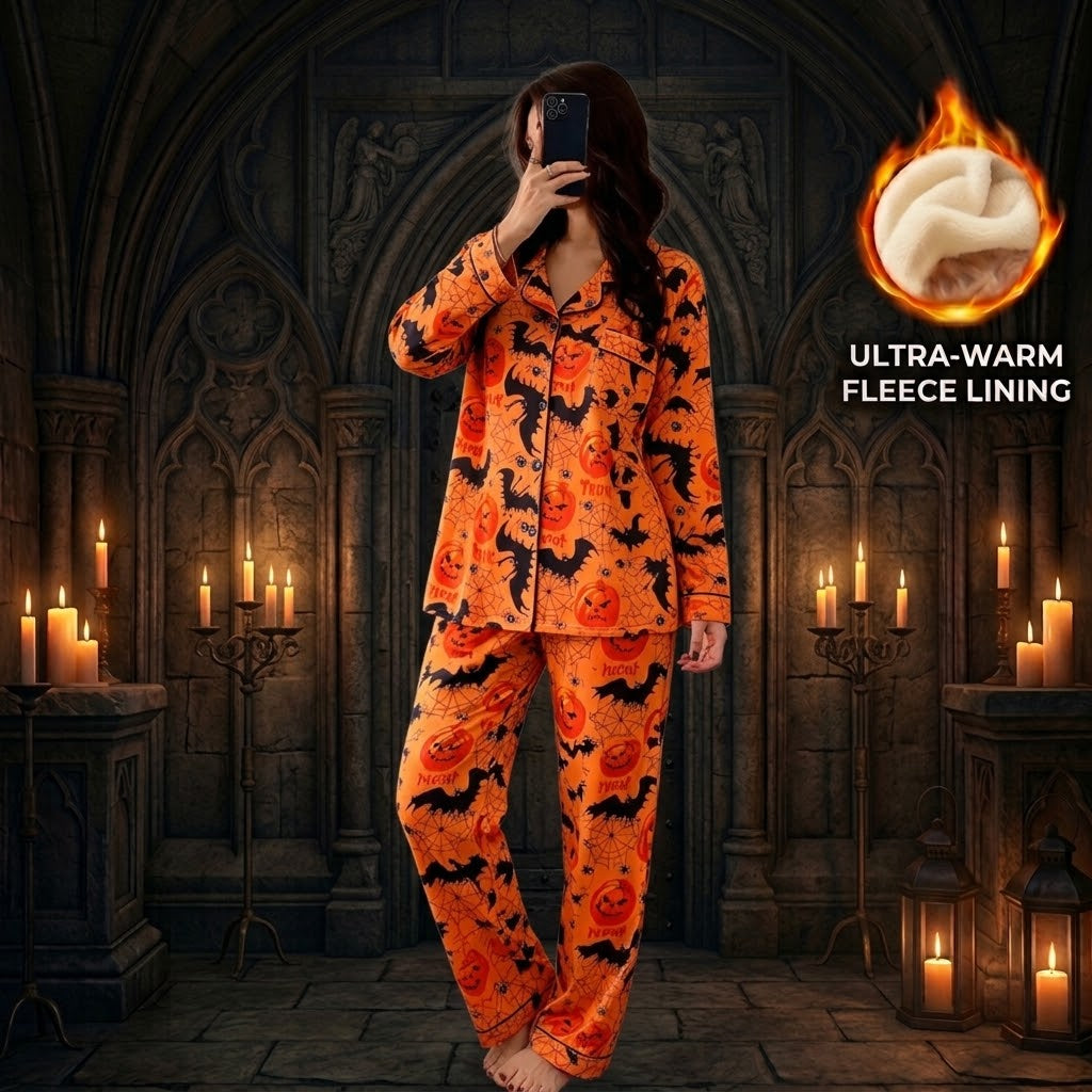 Halloween Button-Down Pajama Set — Long Sleeve & Pant Sleepwear Set