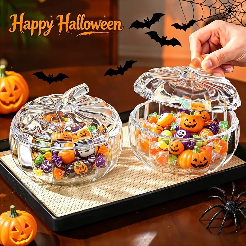 Textured Glass Pumpkin Cookie Dish — Lidded Autumn Storage Jar