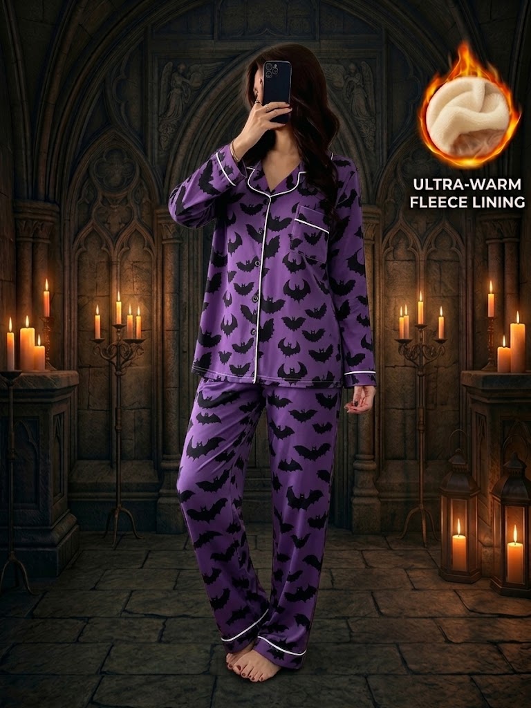 Halloween Button-Down Pajama Set — Long Sleeve & Pant Sleepwear Set