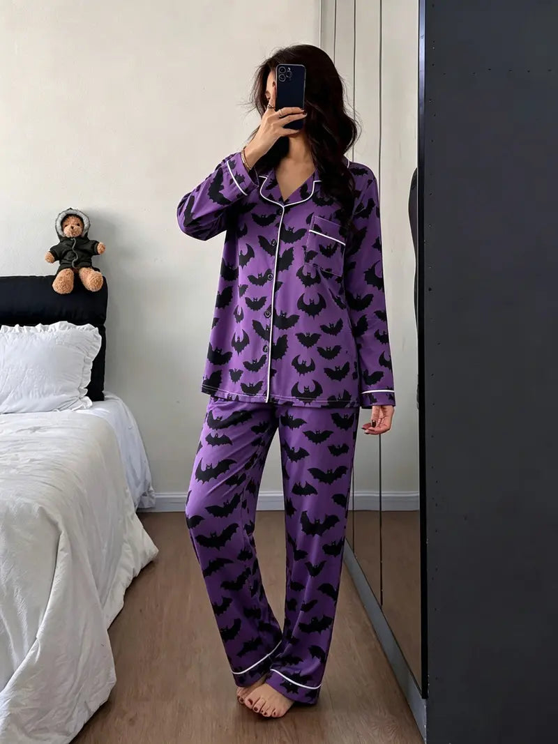 Halloween Button-Down Pajama Set — Long Sleeve & Pant Sleepwear Set