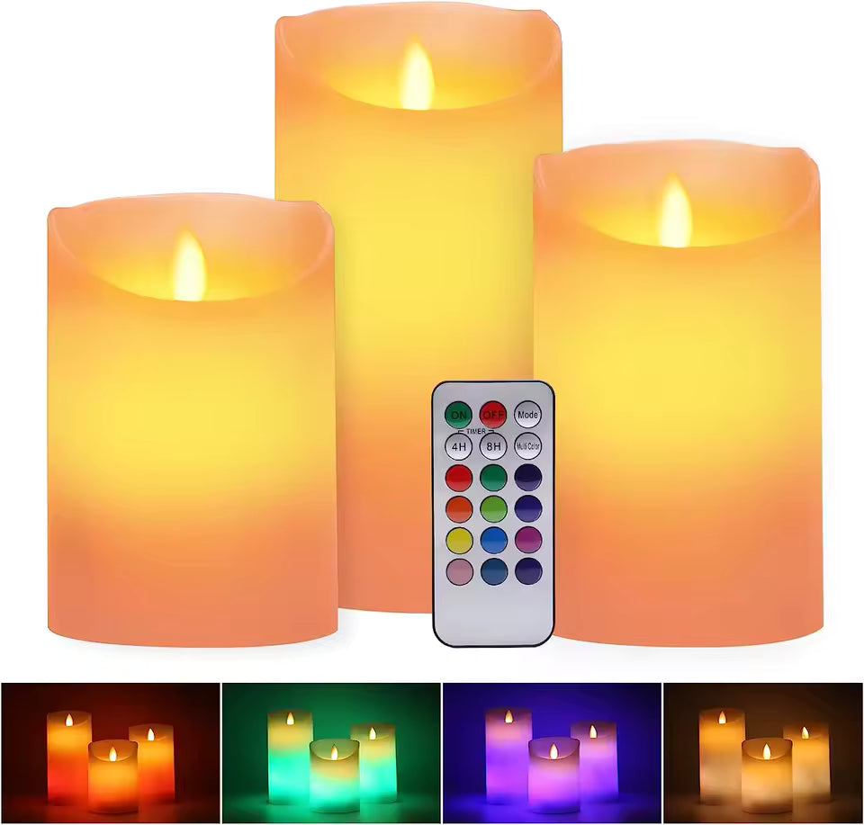 Color-Changing LED Pillar Candles with Remote (Set of 3)