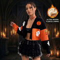 Halloween Cropped Knit Cardigan — Pumpkin & Ghost Patchwork Sweater