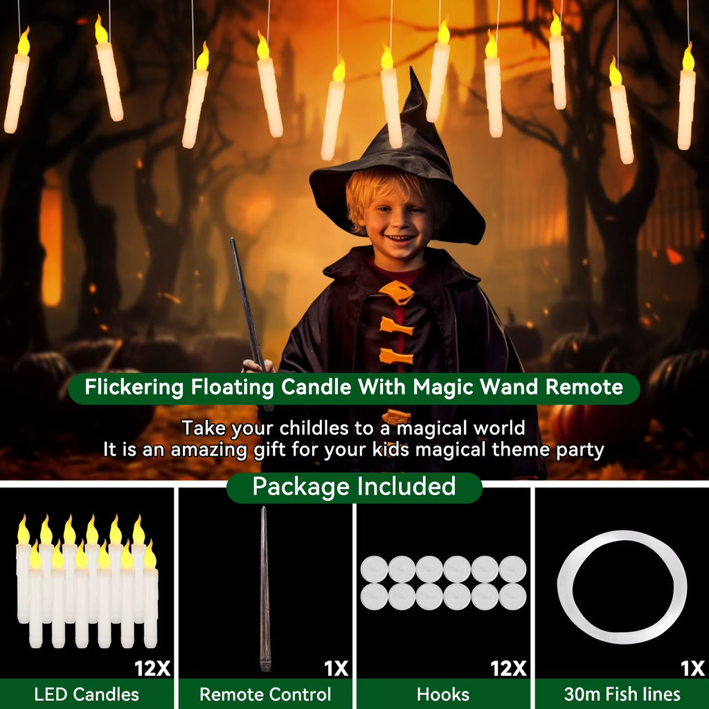 Enchanted Floating Candles — Magic Wand Remote LED Set (12pc)