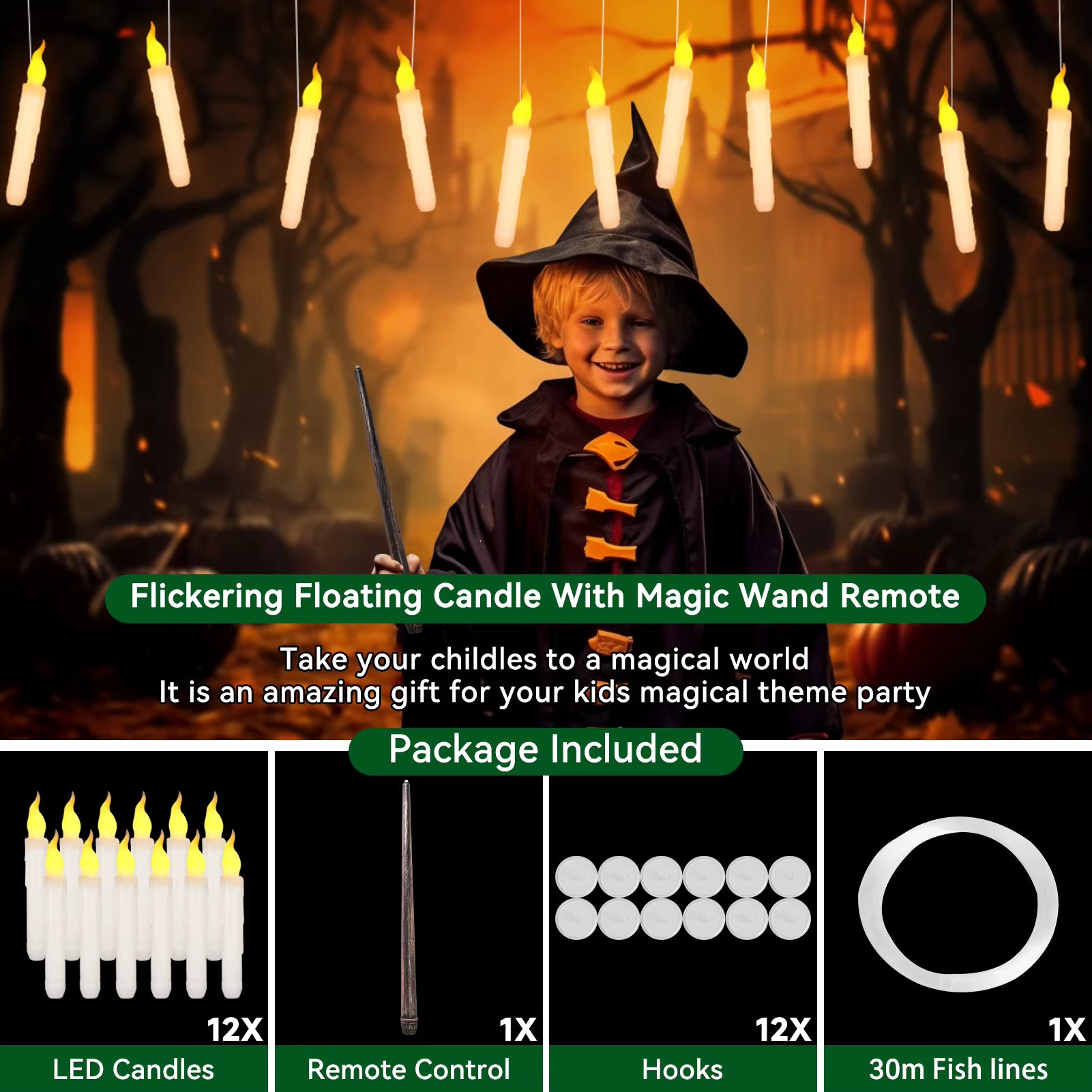 Enchanted Floating Candles — Magic Wand Remote LED Set (12pc)