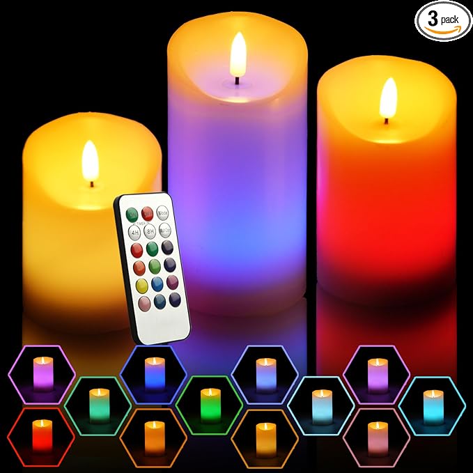 Color-Changing LED Pillar Candles with Remote (Set of 3)