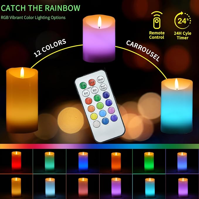 Color-Changing LED Pillar Candles with Remote (Set of 3)