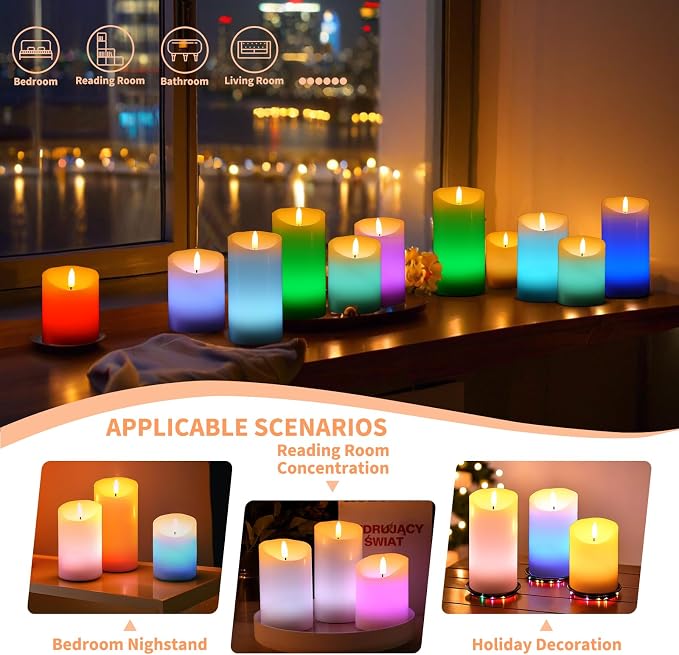 Color-Changing LED Pillar Candles with Remote (Set of 3)