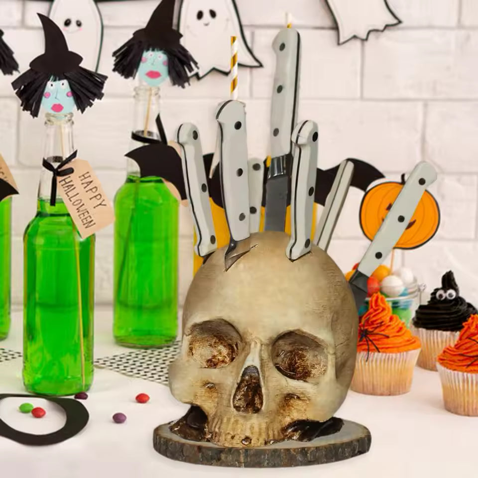 Skull-Shaped Knife Holder — Gothic Kitchen Decor