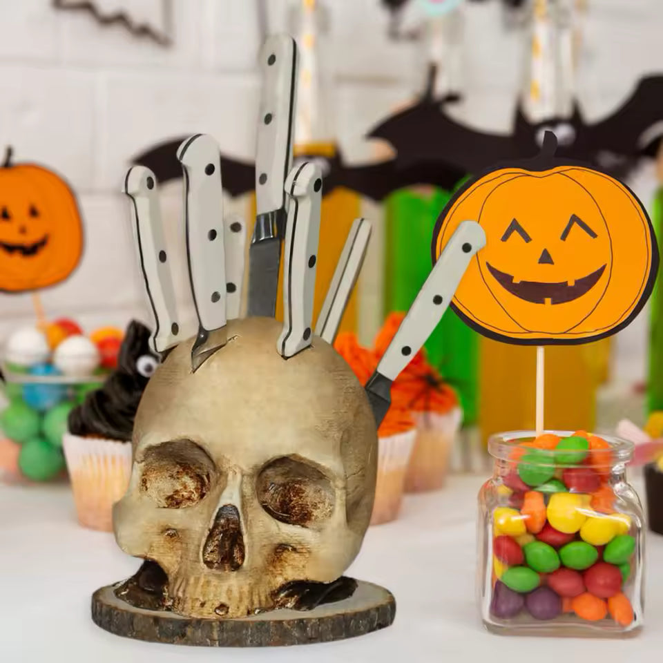Skull-Shaped Knife Holder — Gothic Kitchen Decor