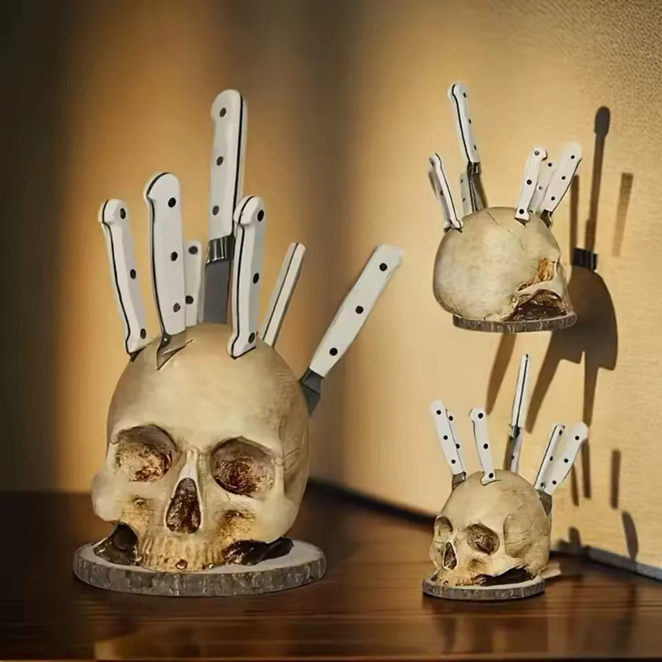 Skull-Shaped Knife Holder — Gothic Kitchen Decor