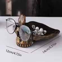 Gothic Skull Eyeglass Holder — Resin Skeleton Desk Decor
