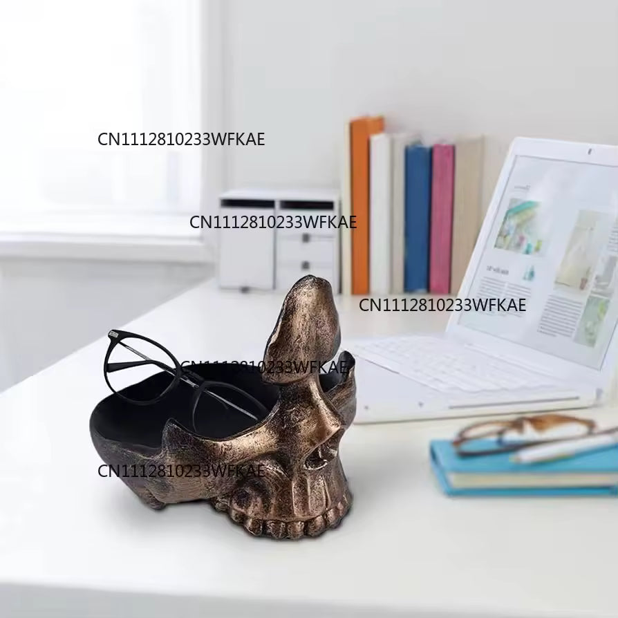 Gothic Skull Eyeglass Holder — Resin Skeleton Desk Decor