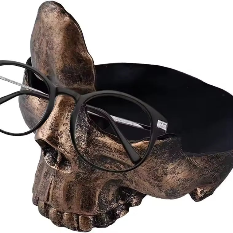 Gothic Skull Eyeglass Holder — Resin Skeleton Desk Decor